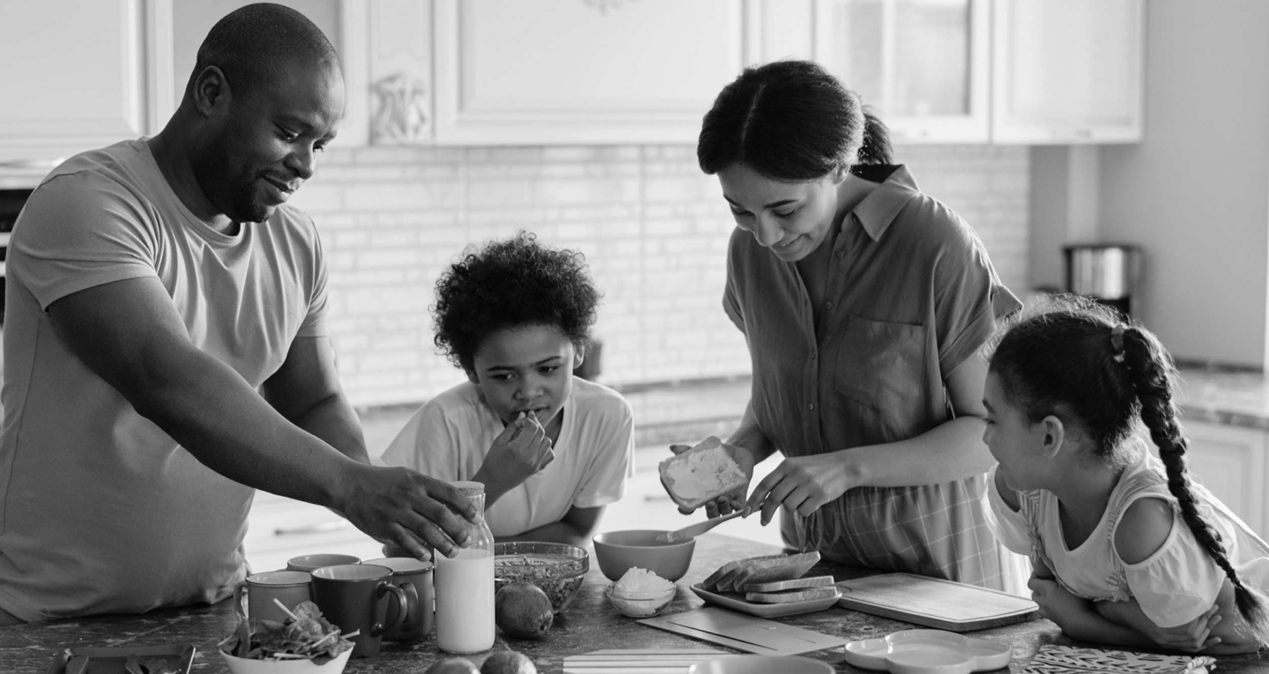 Family preparing food together